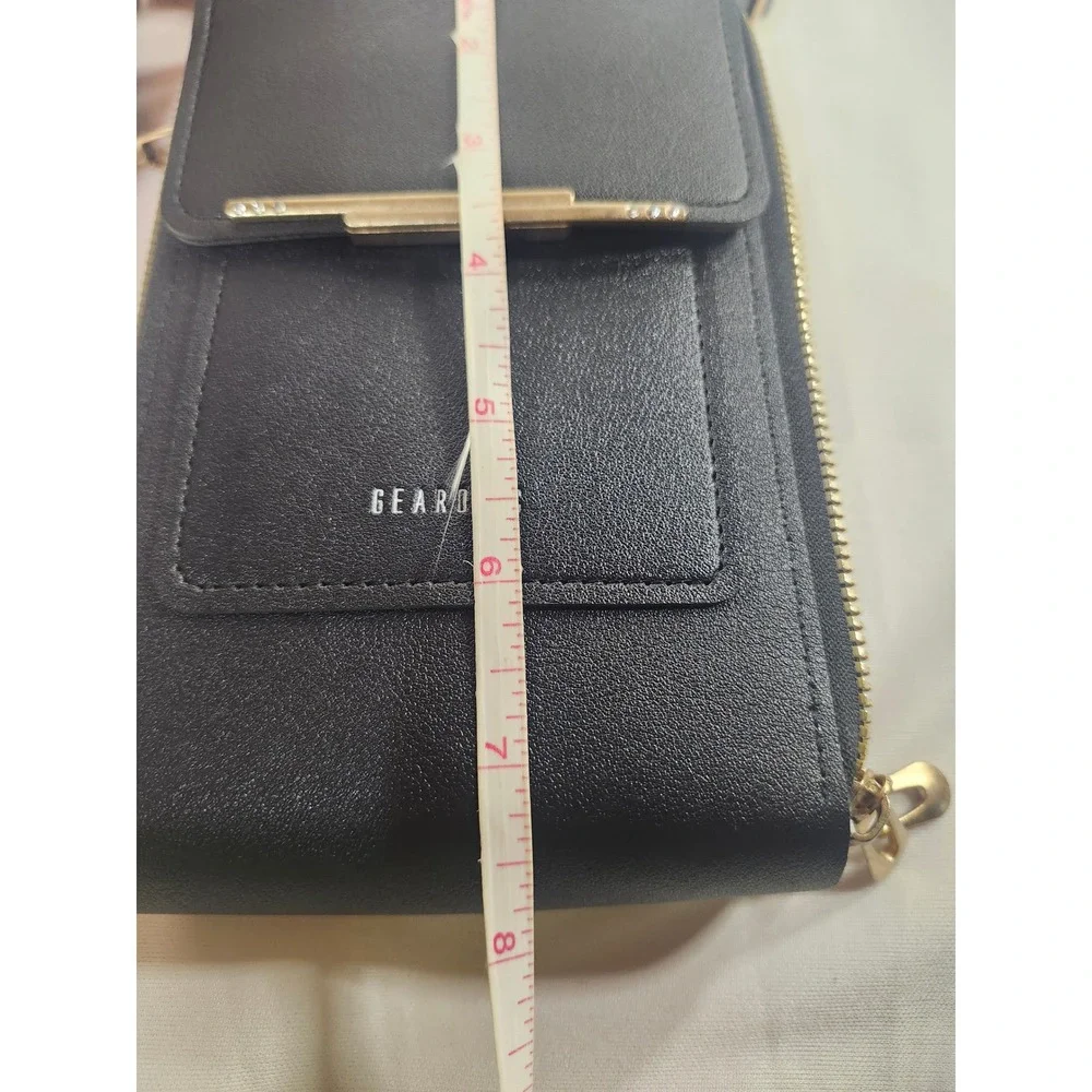 Gearonic Black Faux Leather Crossbody Phone Wallet Bag Gold Hardware